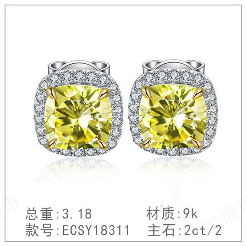 s925银钻石戒指奢高级新款培育白粉黄简洁粉钻镀钻钻耳环耳吊