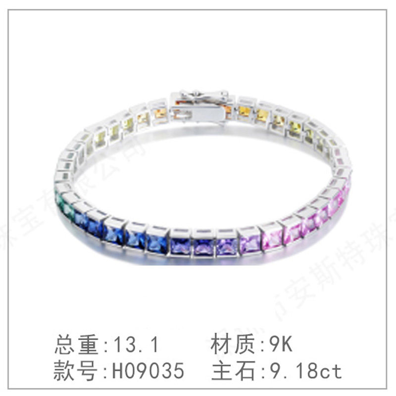 925纯银珠宝培育蓝宝石简洁手链圈高级感锁骨链简约轻奢复古手链