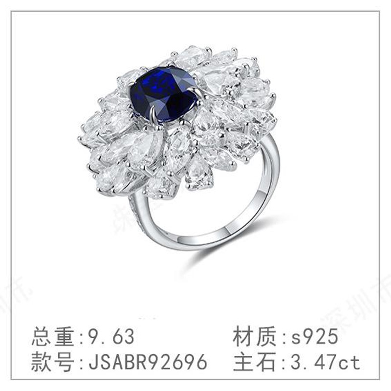 s925银钻石戒指奢高级新款培育钻石简洁蓝宝镀钻钻戒戒指环