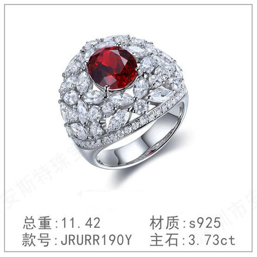 s925银钻石戒指奢高级新款培育钻石简洁培育红宝镀钻钻戒戒指环