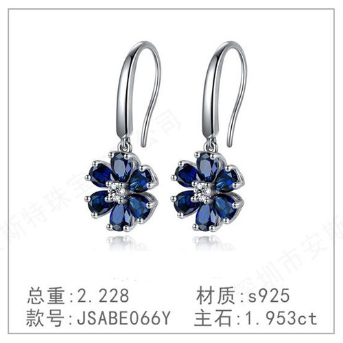 s925银钻石耳坠耳饰奢高级新款培育红宝简洁蓝宝镀钻钻耳环耳吊