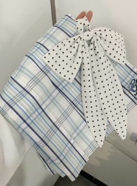 川町香【蓝白诗】天空蓝显白刺绣原创jk学生格裙百褶裙学院短裙