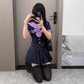 原创学院风穿搭绀紫收腰水手服长短袖 川町香 香芋女子 校供春秋