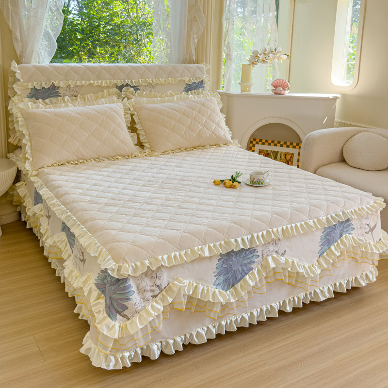 A类水晶绒夹棉床裙2025新款公主风双层花边款加厚高端床罩带裙边,床上用品,床裙,淘宝优惠券,粉丝福利购,淘宝优惠卷