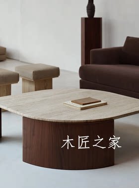 法式意大利设计师同款大理石台面茶几客厅休闲实木咖啡桌美式茶桌