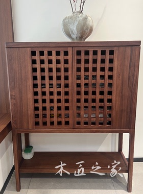 新中式实木客厅茶水柜中古风装饰玄关柜茶叶柜樱桃木餐边储物柜