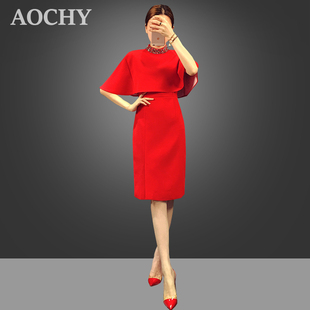 气质连衣裙女春装新款简单大方斗篷宴会礼服裙子轻奢端庄大气