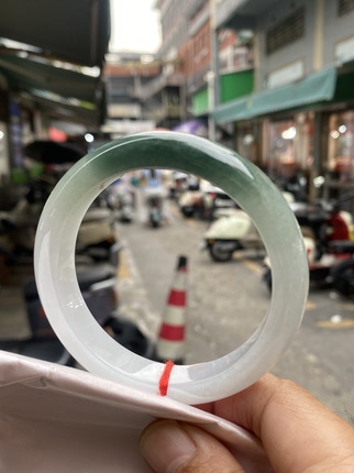 大口径国风水墨画半山水天然缅甸翡翠手镯正品女款口径61.5mm