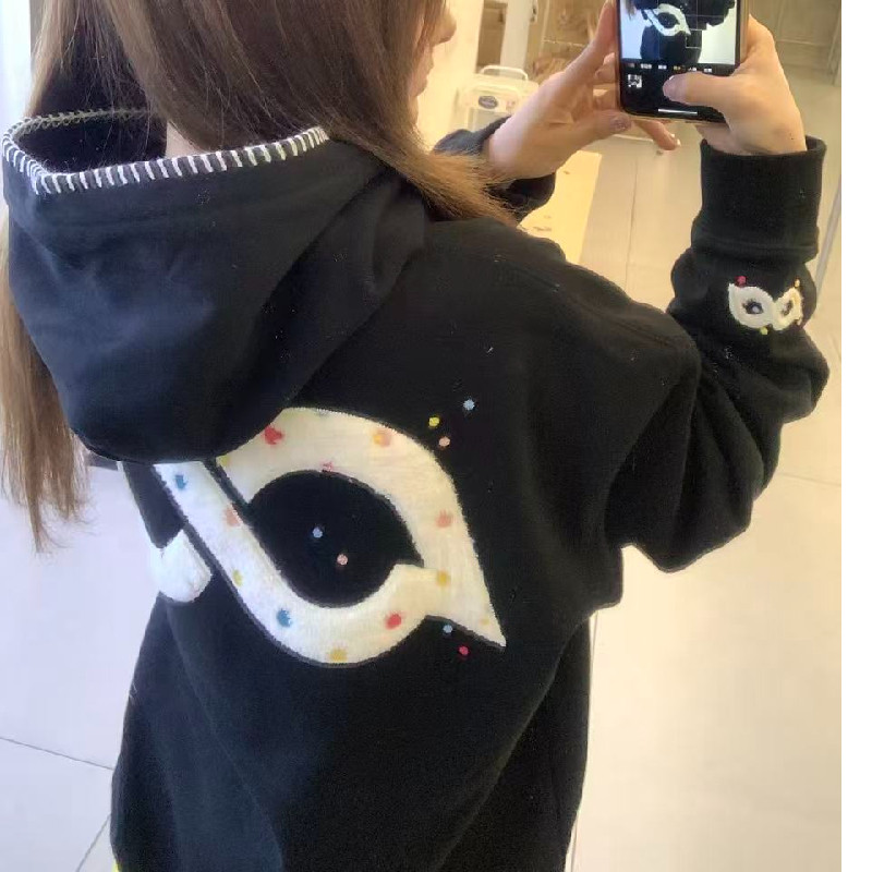 秋冬加绒加厚刺绣连帽卫衣情侣款卫衣/绒衫