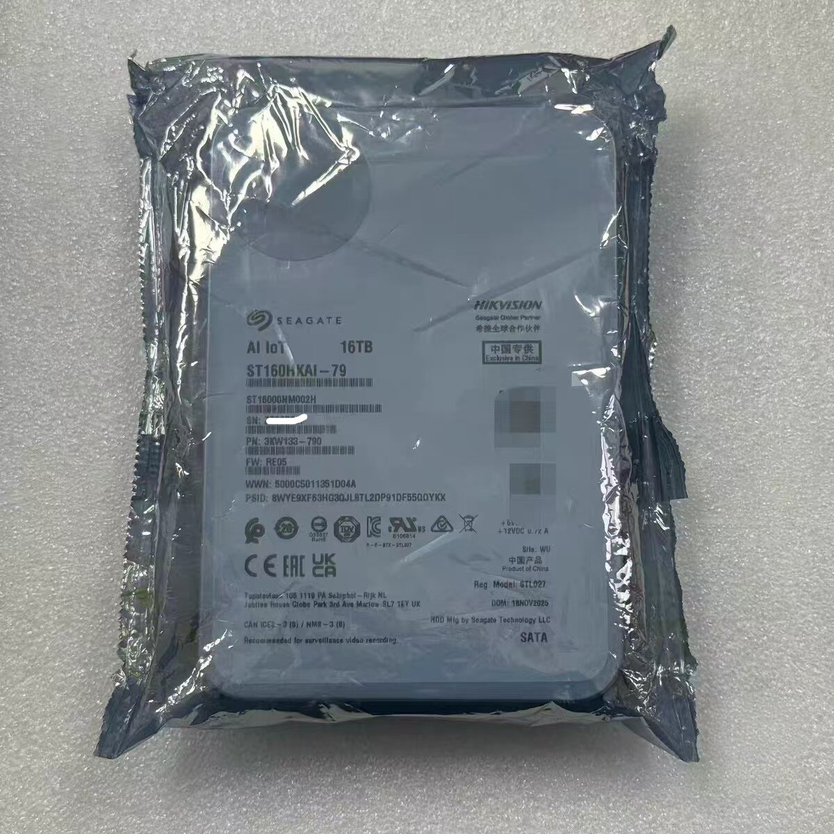希捷ST160HKAI-79监控硬盘16TB海康专供AI氦气盘企业级安防监控盘