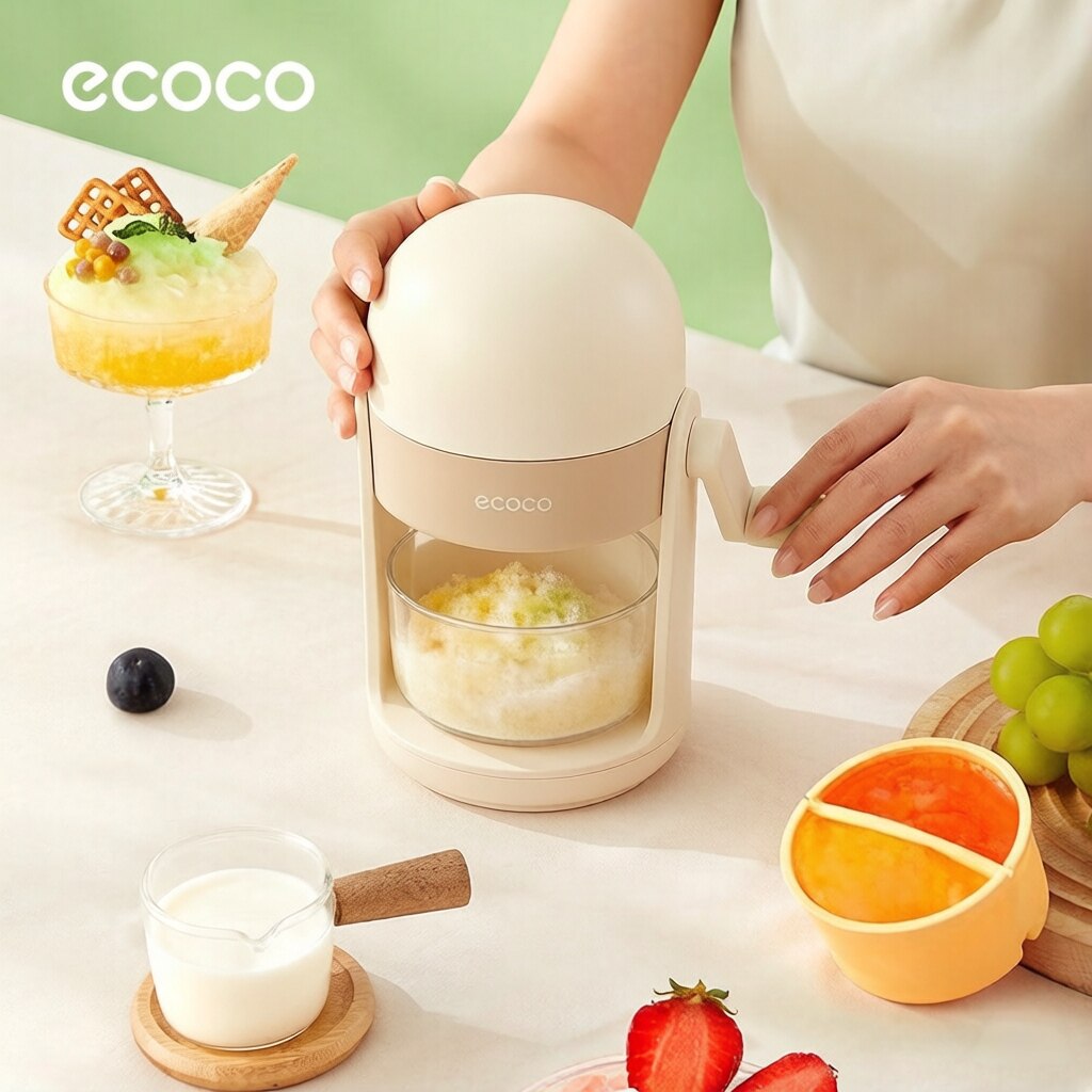 ecoco手动刨冰机家用小型雹冰机绵绵冰沙机手摇碎冰机摆摊不插电