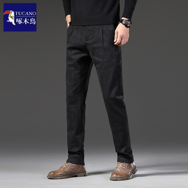 啄木鸟毛呢休闲裤男秋冬新款