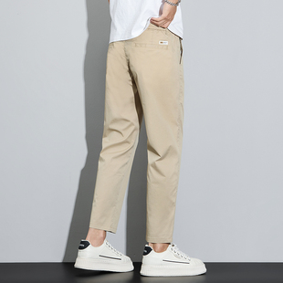 啄木鸟卡其色九分休闲裤男夏季薄款青年商务休闲百搭修身小脚裤子