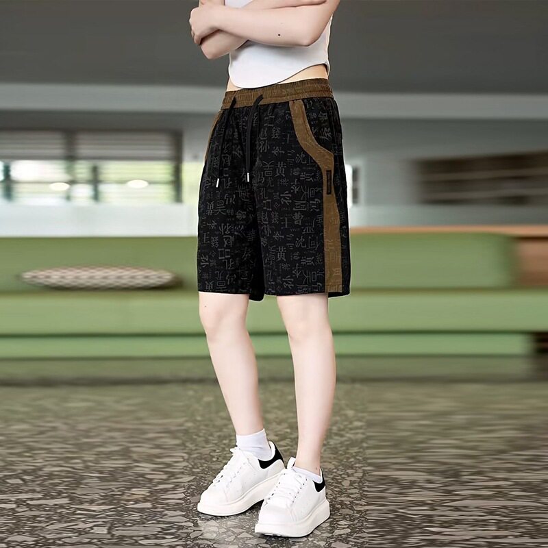2026新款百家姓男士5分短裤夏季薄款潮流宽松冰丝印花短裤男裤夏