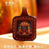 手绘唐卡扎基拉母DIY吊坠配件绿度母黄财文殊手工皮壳擦擦唐卡