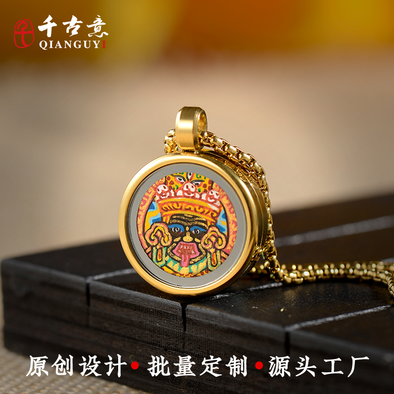 千古意通用钛钢手绘唐卡画吊坠