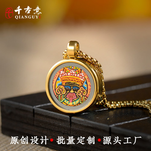 千古意通用钛钢手绘唐卡画吊坠