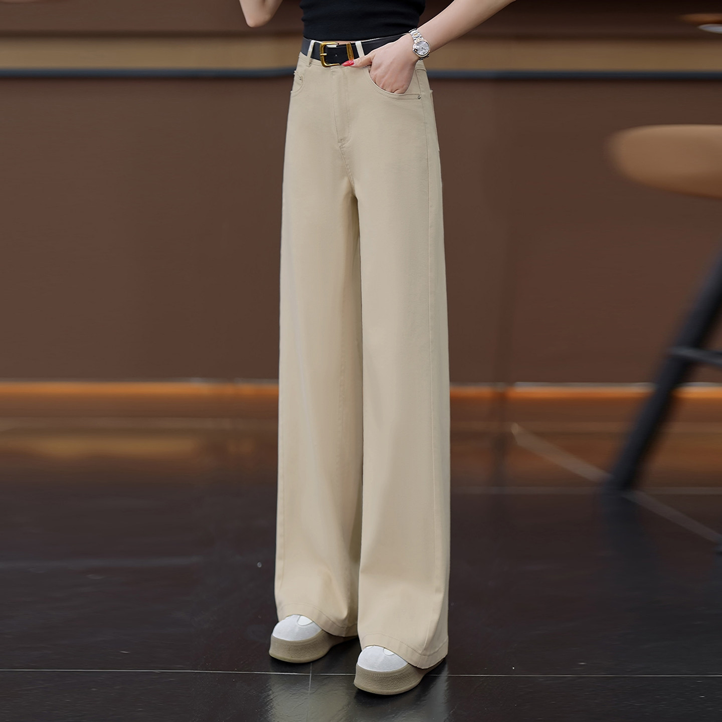 时尚牛仔裤窄版阔腿裤女2026春夏新款高腰显瘦春秋宽松休闲直筒裤
