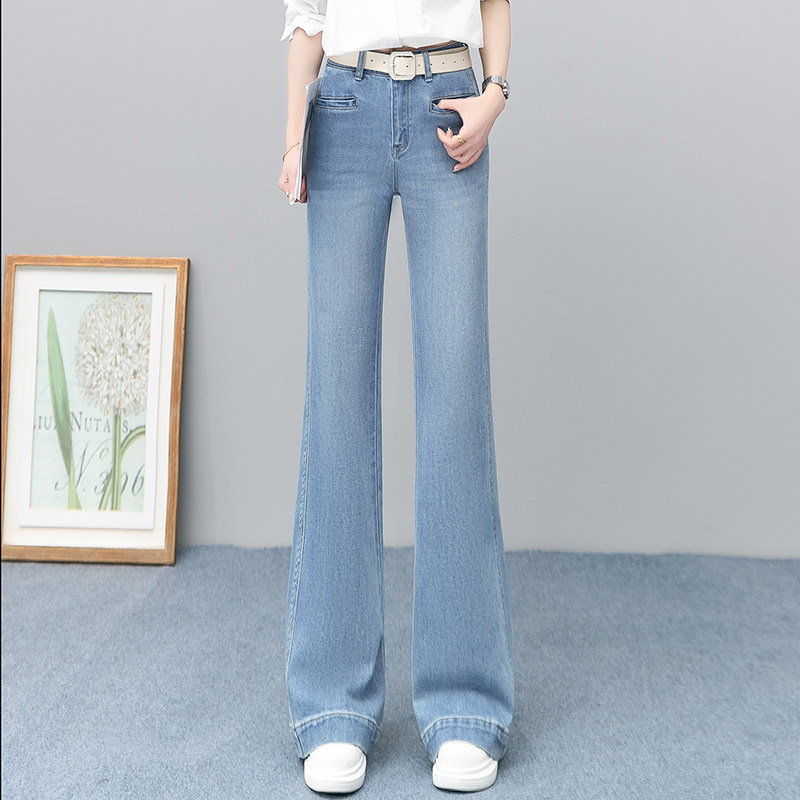 浅色微喇牛仔裤女春季2026年新款高腰弹力修身显瘦不贴腿喇叭裤子