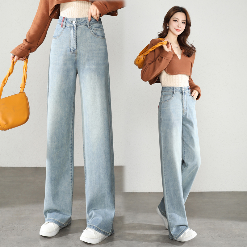浅色阔腿牛仔裤女2025年春秋