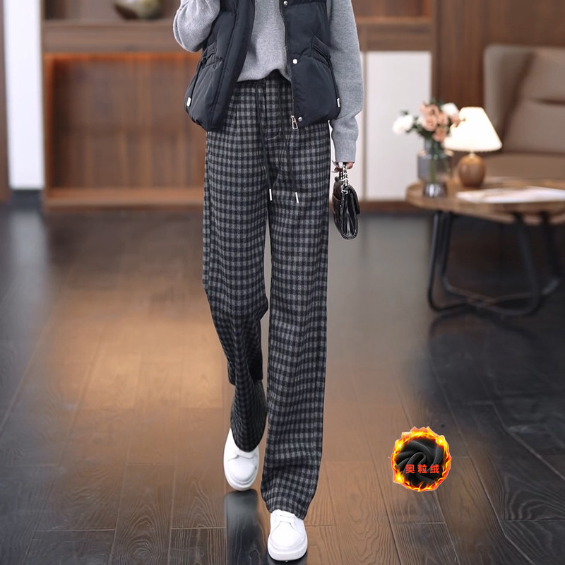 毛呢格子裤女2025春秋新款