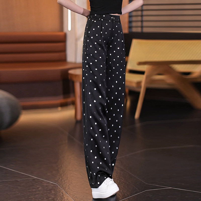 夏季冰丝凉感高腰波点阔腿女裤