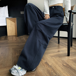 加绒加厚辣妹宽松弯刀裤 工装 新款 女2025年秋冬季 子 镰刀阔腿牛仔裤