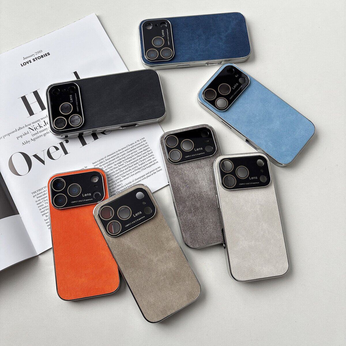 大视窗电镀牛仔纹适用于苹果14时尚创意手机壳ins风新款17系列