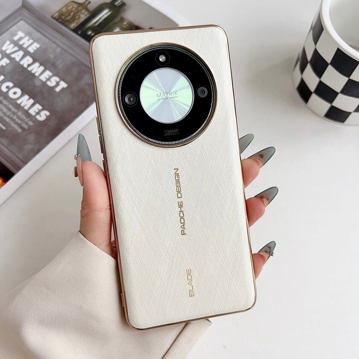 奢华金丝银锦纹适用荣耀X50手机壳新款商务奢华素皮荣耀X60pr