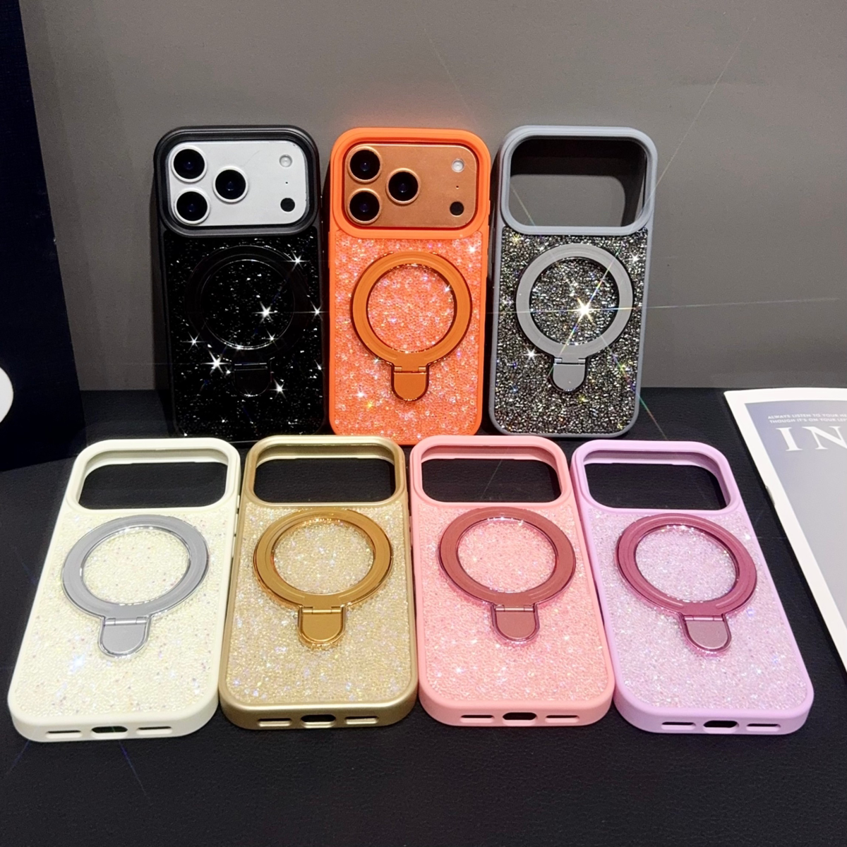 适用施华洛碎钻高级感带支架17proMax手机壳新品苹果16pr