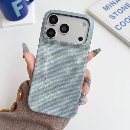 牛仔布纹带磁吸适用苹果17Promax手机壳新款素皮耐脏iphone16pro简约个性半包防摔外壳