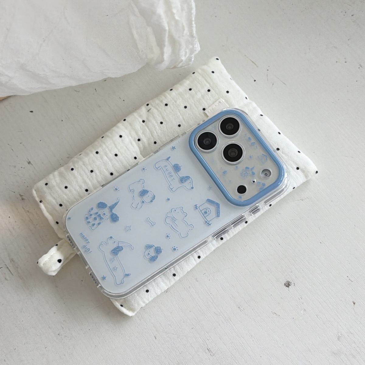 圆边精孔蓝底线条小狗适用于苹果17pro手机保护壳可爱15手机套