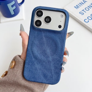 港风个性牛仔布纹适用苹果17Promax手机壳新款素皮耐脏iphone16pro简约个性半包防摔外壳