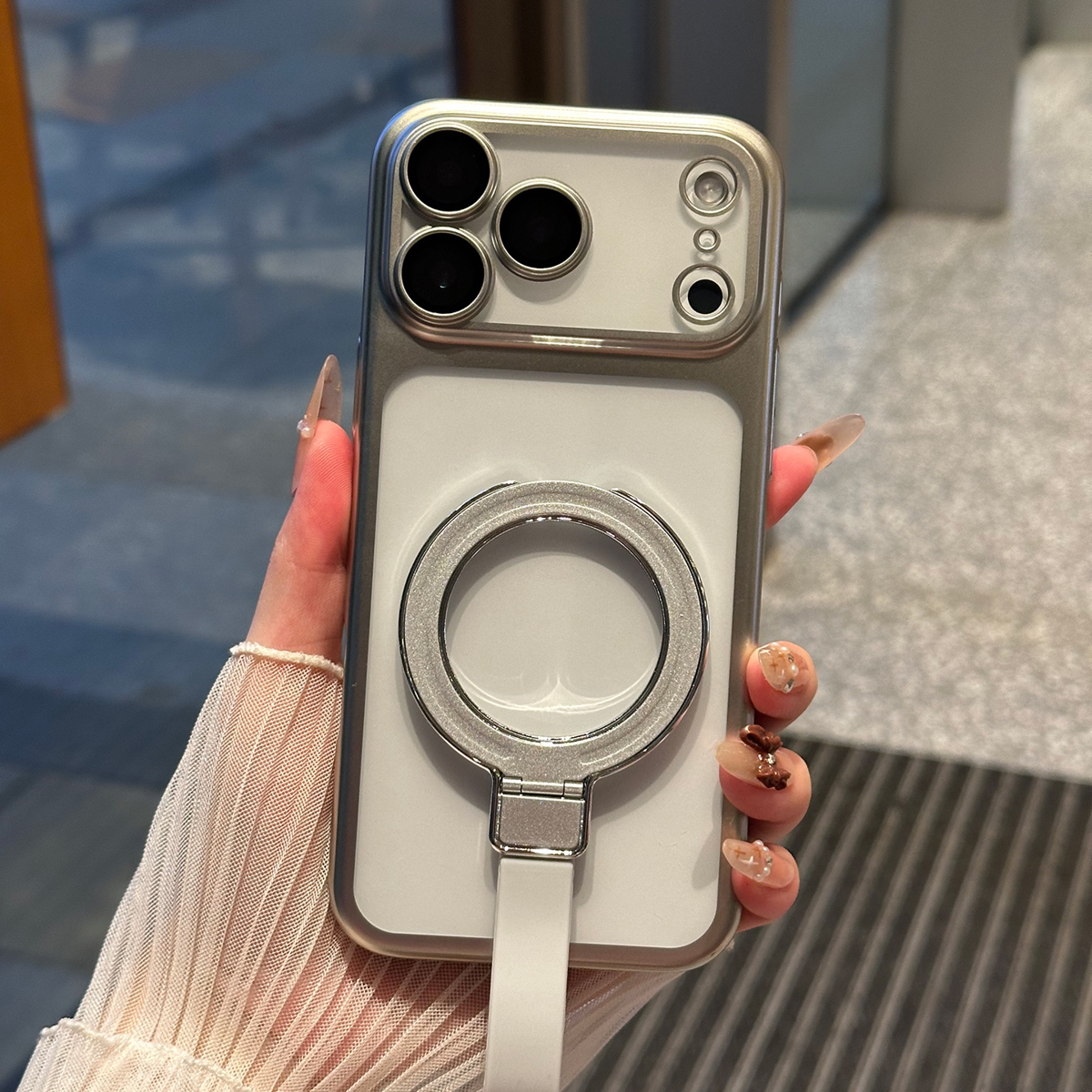 新款磁吸挂绳支架适用苹果17promax磨砂电镀手机壳iPhon