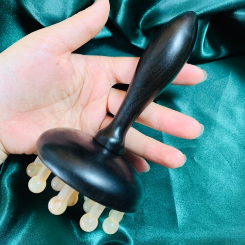 御用木紫光檀绿檀木羊角梳指环刮痧头皮头疗疏通握把全身经络按摩