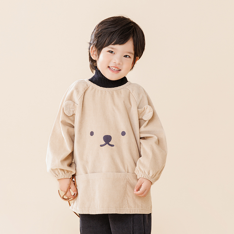 儿童秋冬纯棉灯芯绒女宝宝洋气罩衣幼儿园男孩吃饭防脏纽扣反穿衣