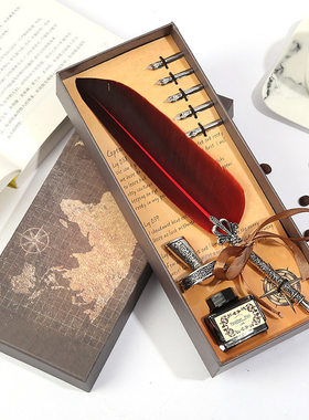 Vintage Calligraphy Pen Feather Dip Fountain Pen Sets Ink