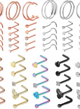 Stainless Steel Crystal Nose Stud Pack 20G L Shape Nose Ring