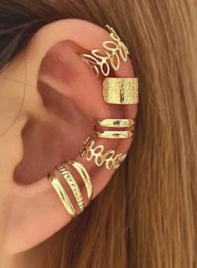 5Pcs/Lot  Vintage Gold Color Leaves Ear Cuff Non-Piercing Fa