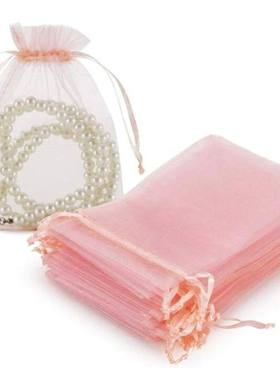 50pcs Pink Organza Drawstring Jewelry Small Bag for Earring