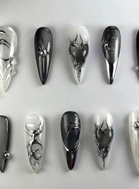 24pcs Black Cat's Eye Press on Nails Finished Ins Wearable F