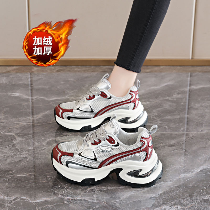 赵露思同款加绒老爹鞋女ins冬季百搭增高厚底运动休闲薄绒二棉鞋