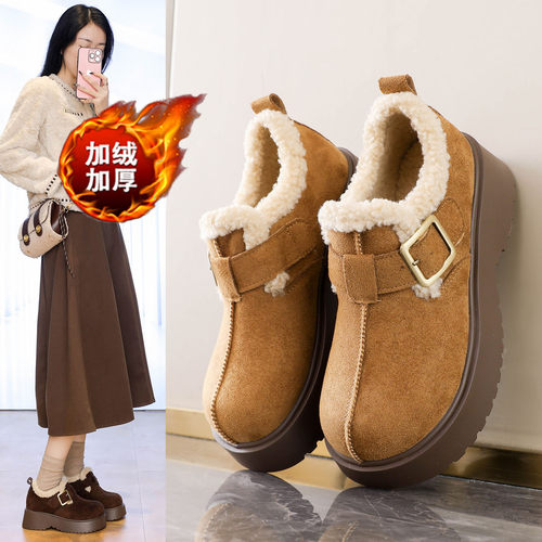 赵露思同款复古勃肯鞋女冬季新款加绒保暖厚底外穿配裙子休闲棉鞋