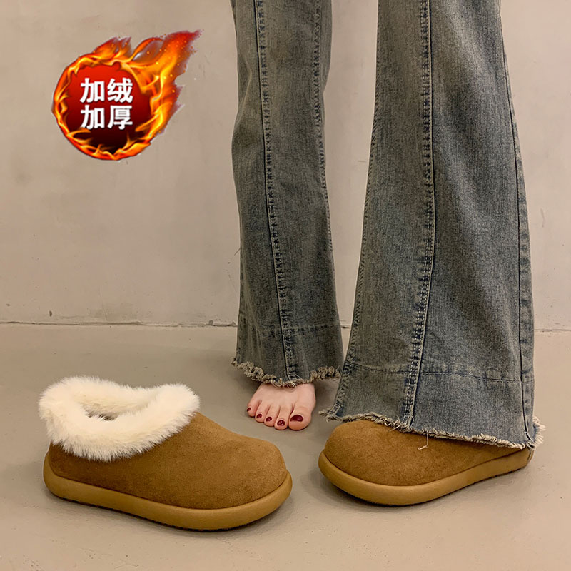 踩屎感孕妇勃肯鞋女冬季外穿一脚蹬懒人加绒保暖棉鞋雪地靴配裙子