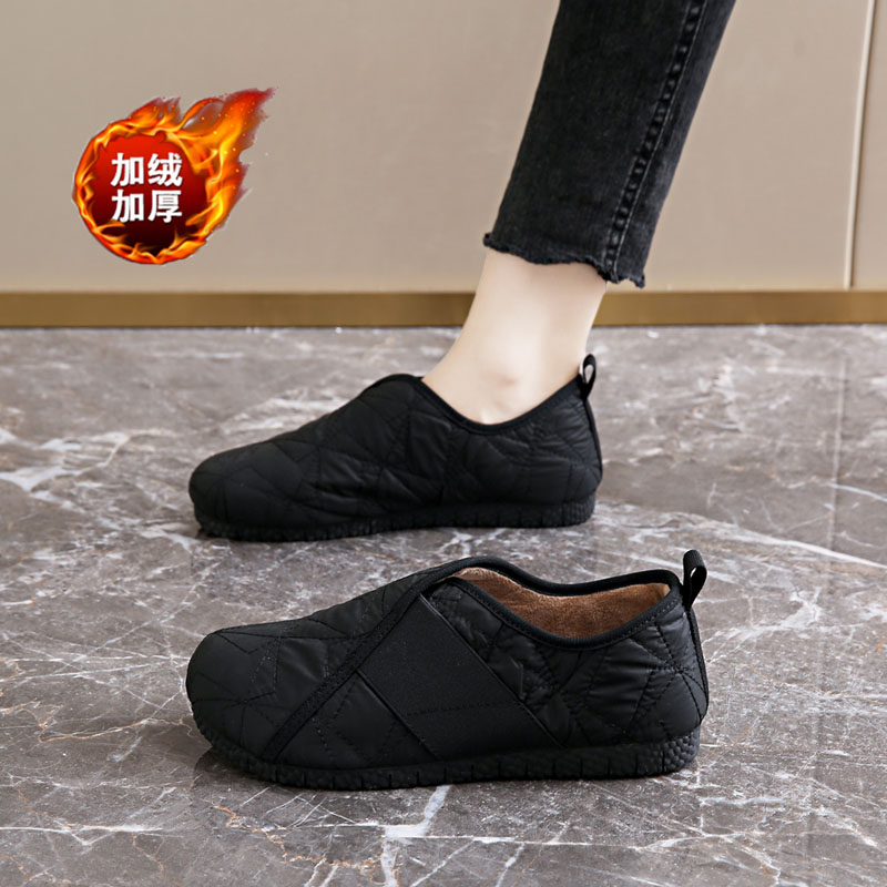 老北京棉鞋女2025冬季新款一脚蹬懒人轻便防滑加绒保暖奶奶鞋34码