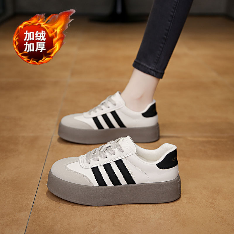 34码内增高小白鞋女冬季加绒网红厚底休闲配裙子保暖运动板鞋棉鞋