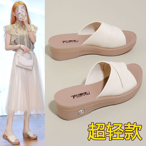 妈妈坡跟凉拖鞋女2026夏季新款休闲外穿厚底防滑一字露趾凉拖鞋41