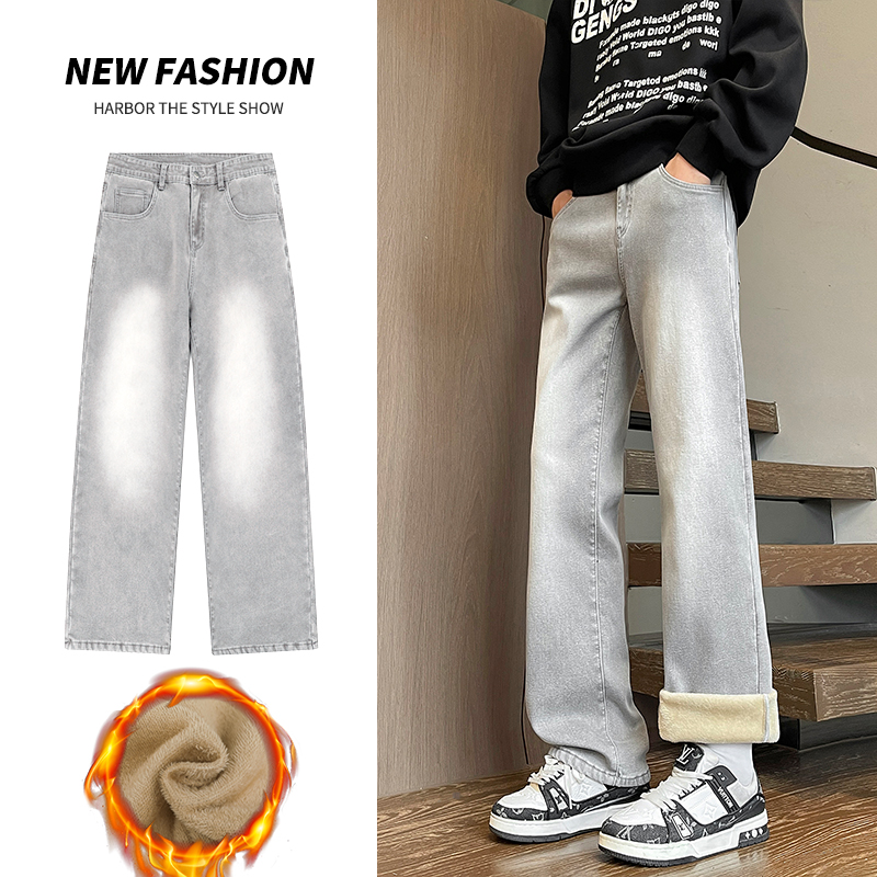 2025保暖冬季显瘦暖和男性价比牛仔裤加绒加厚弹力直筒修身高街裤