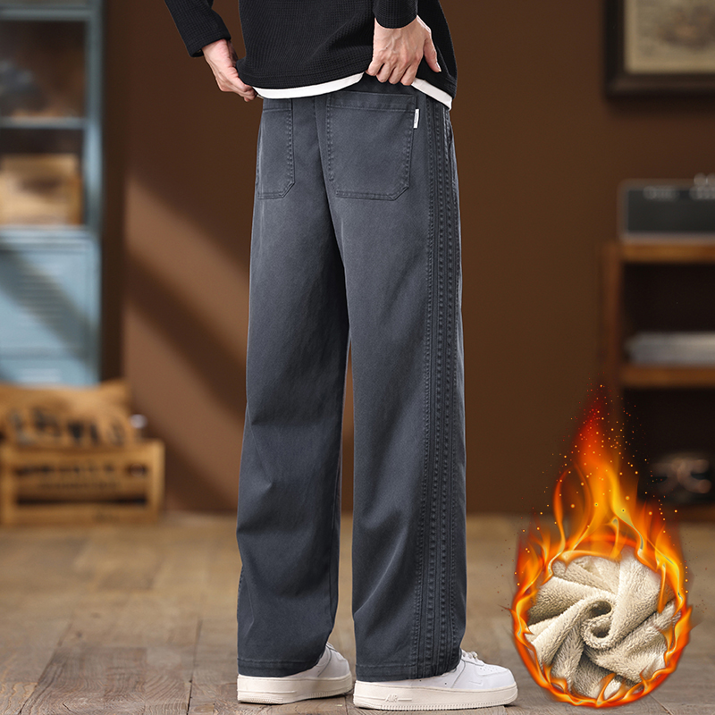 2025新秋冬裤子男士加绒加厚直筒莱赛尔弹力舒适松紧腰休闲裤