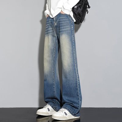 2025秋冬季新款渐变色高街宽松性价比男牛仔裤加绒加厚微喇休闲裤